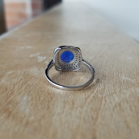 SOLD Double Halo Blue Australian Opal Ring - Picture 3 of 8